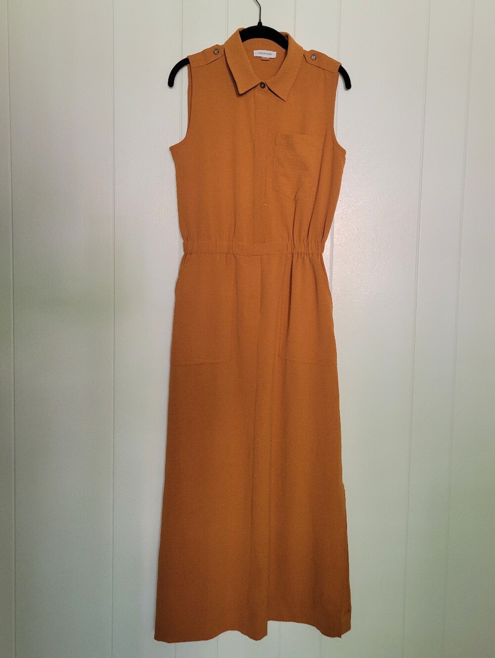 Calvin Klein Sleeveless Maxi Dress Collared Button Top Rust Color Career Long 4